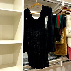 Free people black bell sleeve side slit lace dress